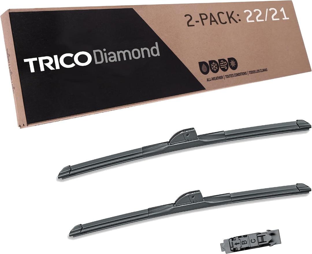 TRICO Diamond 22" + 21" Super Premium Automotive Replacement Windshield Wiper Blades (Set of 2), Passenger and Driver Side All-Weather Beam Wiper Blades for Select Vehicle Models (Item #25-2221)