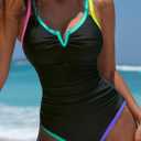 popvil One Piece Swimsuits Women 2026 Tummy Control - Modest Bathing Suit Shapewear Swimwear Retro Neon Swim Suit (M)