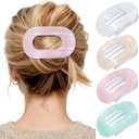 Mesovor 4 Pack French Flat Hair Clips for Women, 3.74" Nonslip Stylish Round Duckbill Lay Flat Hair Claw | Side Slide Volume Hairclips for Lying Down, Yoga, Driving (Pink, Champagne, White, Green)