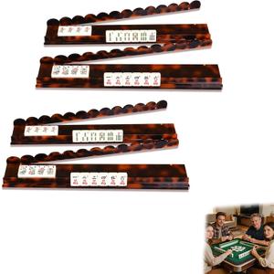 Magnetic Mahjong Rack Set, 20 in Acrylic Pusher Rack, Tortoiseshell Mahjong Accessory, 4 Packs, Orange