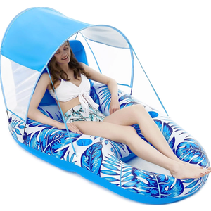 Adult Inflatable Pool Float with Canopy and Cup Holders
