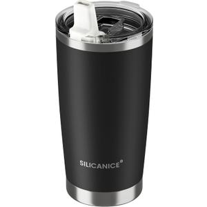 20oz Hygienic Insulated Tumbler — 100% Leakproof Lid with Removable Spout & Straw, Reinforced Vacuum-Protection Base, Cup Holder Friendly, for Iced Coffee, Smoothie/Water on the Go - Black