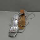 Shoe'N Tale Lace Up Heels for Women Ankle Strappy Gladiator High Heeled Sandals Chunky Block Heel Square Open Toe Criss Cross Dress Shoes (8.5, Silver)