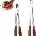 Wooden Tongs for Cooking & Serving Food, Stainless Steel Salad Tongs with Walnut Wood Tip, Anti-Slip Long Handle Wooden Kitchen Tongs Heat Resistant, Smooth Locking & Hanging Cooking Utensils Set of 2