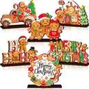 6 Pcs Christmas Table Decorations Gingerbread Table Centerpieces Farmhouse Gingerbread Man Wooden Sign Rustic Candy Truck Merry Christmas Decor for Home Office Indoor Tiered Tray Decor