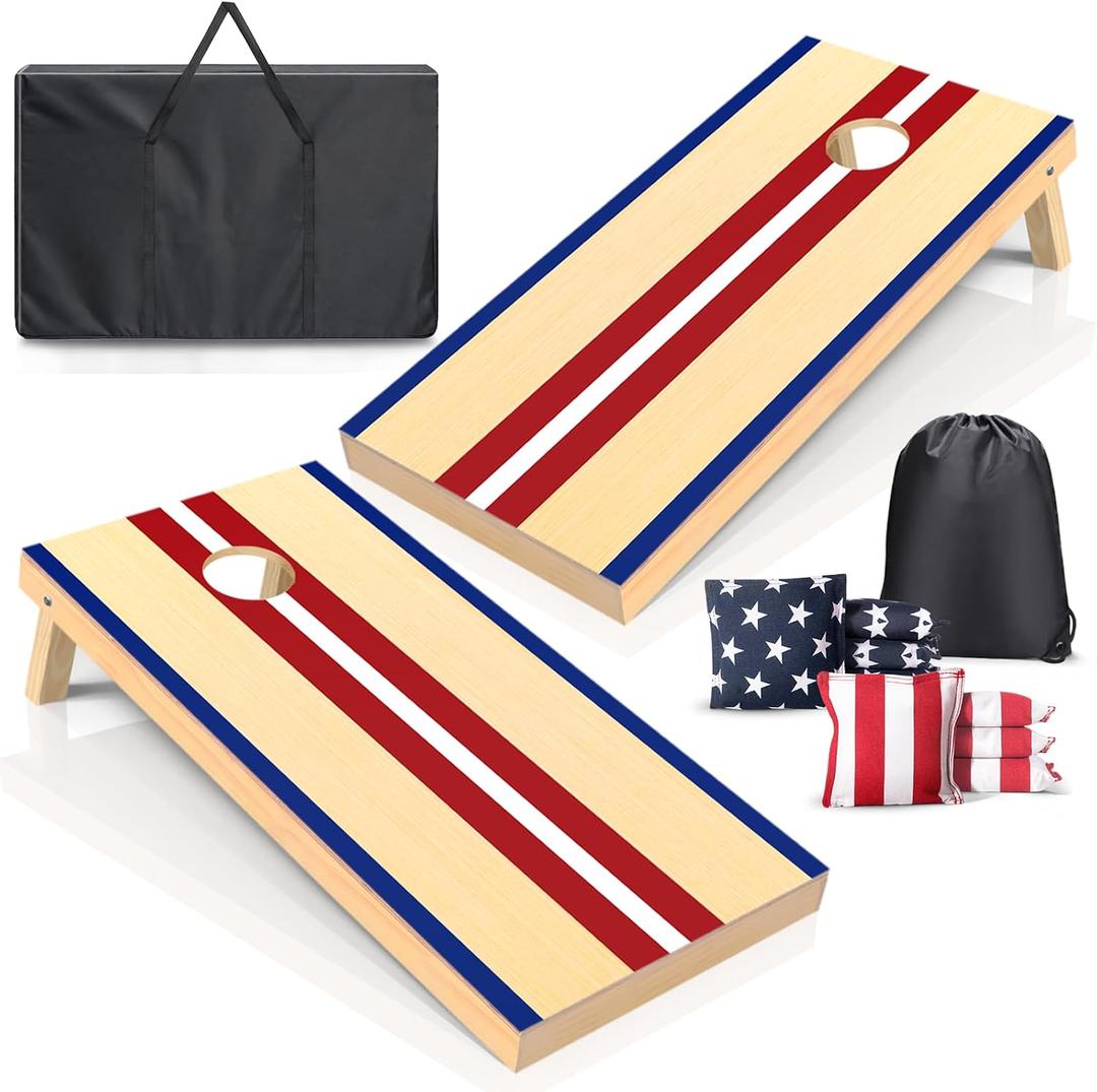 Cornhole Boards Set Regulation 4x2ft Solid Wood with 8 Bean Bags for Game
