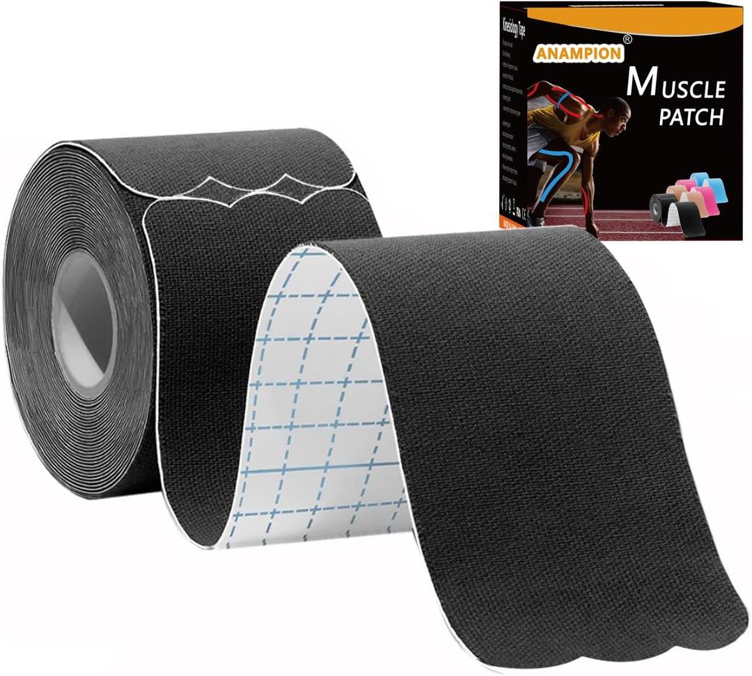 Kinesiology Tape Pro Precut 20 Strips Athletic Sports Waterproof Breathable Latex Free Tape for Ankle Wrists Knee Elastic Running Tennis Swimming Football Sports Activities Tapes (Black)