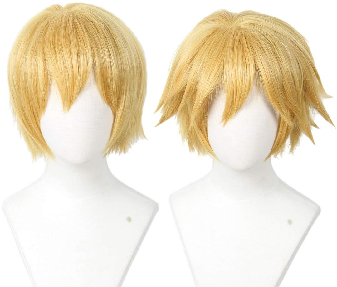 Linfairy Short Blonde Cosplay Wig Halloween Costume Cat Wig for Men