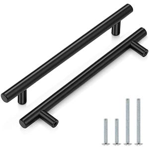 Probrico 5 Pack|Flat Black Kitchen Cabinet Pulls 162mm (6-4/5 inch) Hole Centers Modern Cupboard Pull Bedroom T Bar Handle Dresser Pulls Cabinet Hardware
