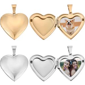 Beebeecraft 1 Box 4Pcs Heart Photo Frame Charms 316 Stainless Steel Smooth Heart Love Locket Charms with Pinch Bails for Jewelry Making DIY (Gold, Silver)