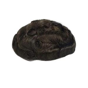 Toupee for Men Human Hair Mens Hair Pieces 0.06mm Soft Thin Skin Single Knotted Natural Wavy Men's Hair Replacement System with 810 inch Cap (PU skin with lace front, #3(Brown Color))