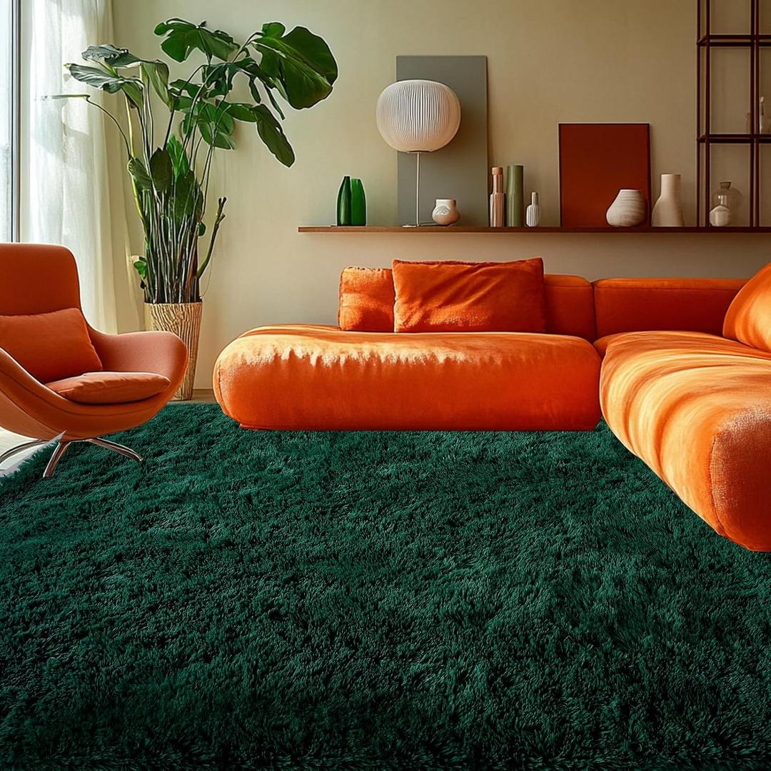 6x9 Green Rugs for Living Room : Dark Green Shag Fluffy Carpet for Living Room-Large Fuzzy Plush Soft Bedroom Carpets, Shaggy Area Rugs for Bedroom