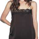 Women Y2k Satin Lace Trim Satin Camisole Tank Tops V Neck Sleeveless Spaghetti Strap Blouses Streetwear (Medium)