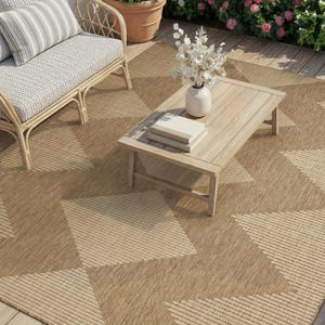 MontVoo-Outdoor Rug Carpet Patio Rug 6x9 ft Polypropylene Indoor Outdoor Rugs for Patio Deck Balcony Porch, Textured Weave, Durable for High Traffic, Fade-Resistant, Boho Geometric Neutral Brown