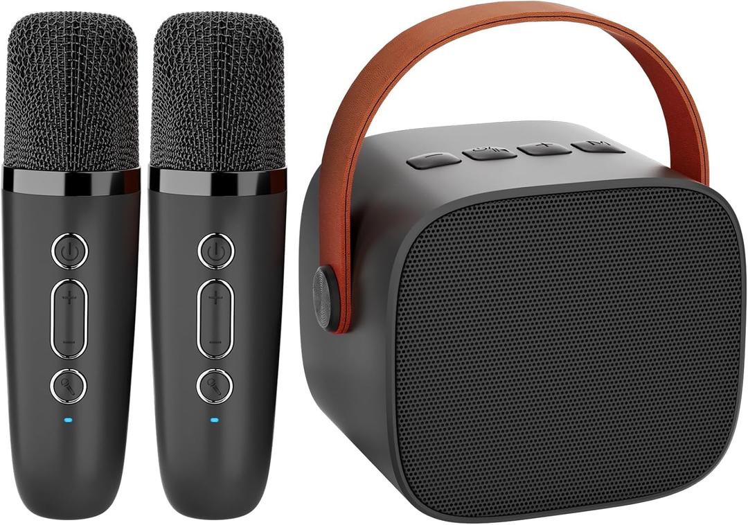 IROO Karaoke Machine for Kids,Most Popular Birthday Gifts for 3, 4, 5, 6, 7, 8, 9, 10,11,12 +Year Old Girls Boys,Mini Karaoke Machine with 2 Wireless Microphones,Portable Bluetooth Home Party (Black)