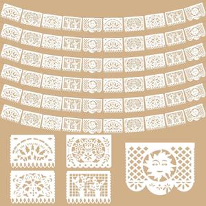 6 Pack White Mexican Banner, 118 FT Long Papel Picado Plastic Fiesta Banner for Weddings, Cinco de Mayo & Dia de los Muertos, Blanco Large Mexican Wedding Decorations