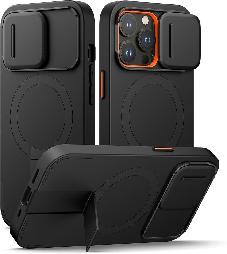 SURITCH for iPhone 13 Pro Case with Magnetic Camera Slide Cover and Adjustable Kickstand, Compatible with MagSafe, Shockproof Bumper Case Slim Protective Cover for iPhone 13 Pro 6.1 Inch, Black | Adjustable Kickstand, 6.1 Inch