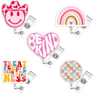 5 Pcs Funny Badge Reel Retractable Name Tag ID Clip Holder Nursing Student RN Pediatric Teacher Funny Office Work Accessories