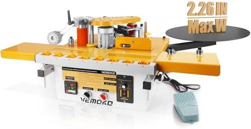 VEMOKO Portable Woodworking Edge Banding Machine - Automatic Curve & Straight Edge Bander with Dual-Side Glue Application, Auto-Tape Cutting, Digital Temp Control, Adjustable Speed - 110V AC