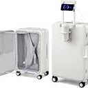 Hanke 24Inch Expandable Luggage Top Opening Medium Checked Luggage Hard Shell Suitcases with Wheels Travel Luggage Rolling Suitcase with Cup Holder(Smoke White)