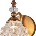 Vintage Wall Sconces, 1-Light Wall Lighting with Crystal Glass Shade, Matte Brushed Antique Brass Finish, Crystal Wall Light, Wall Lamp for Bathroom, Bedroom,Hallway(G9 Base)