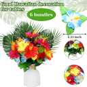 Hotop 30 Pcs Hawaiian Flower Centerpieces for Tables with Artificial Hibiscus Flowers and Artificial Palm Leaves Hawaiian Party Decorations Fake Tropical Flowers for Wedding Birthday Supplies