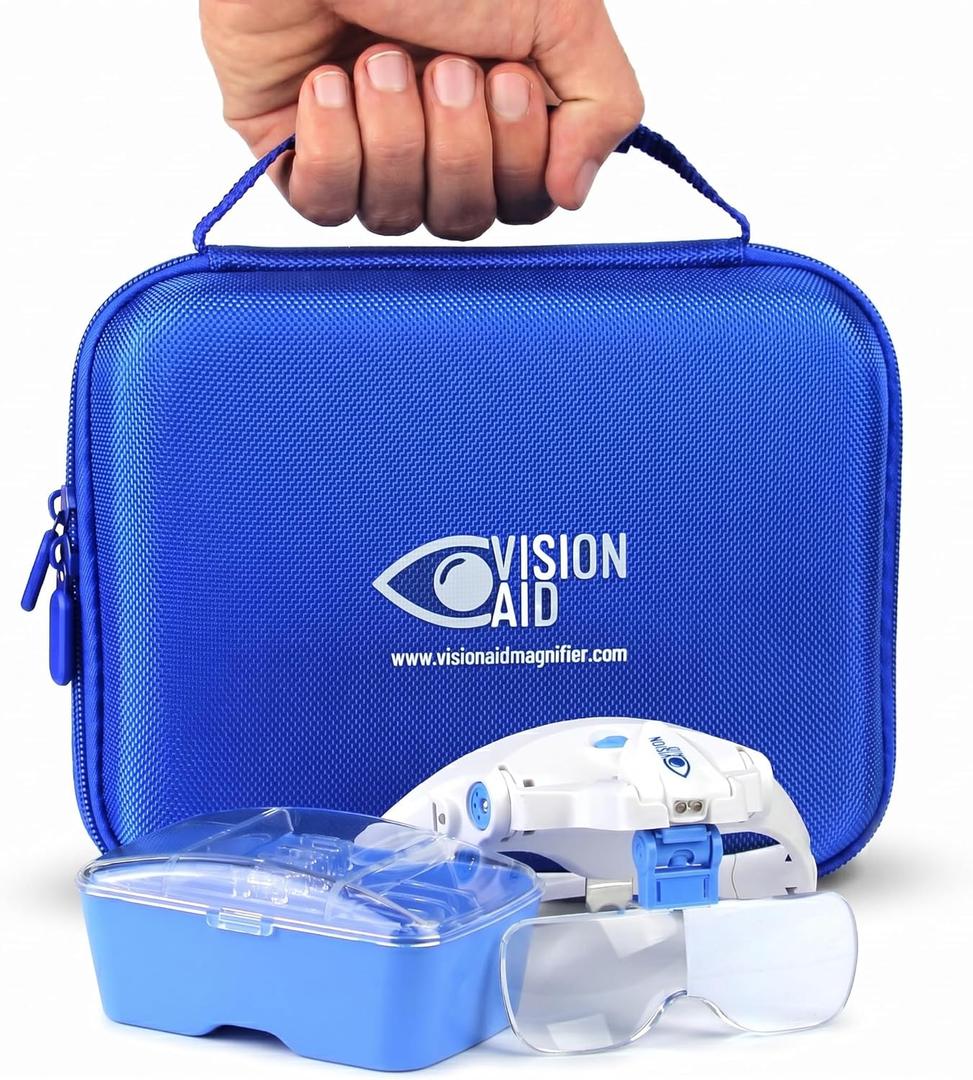 Vision Aid Expert Edition Magnifying Glasses with USB Rechargeable LED Light and Storage Case Hands Free Head Magnifier for Hobby Painting Close Work