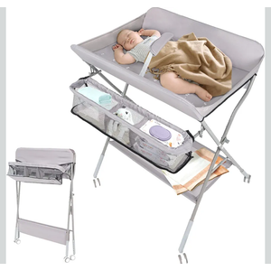 BlissBoard Portable Diaper Changing Table with Wheels for Baby, Mobile Folding Changing Station with 5-Level Adjustable Height and Large Storage Rack & Shelf