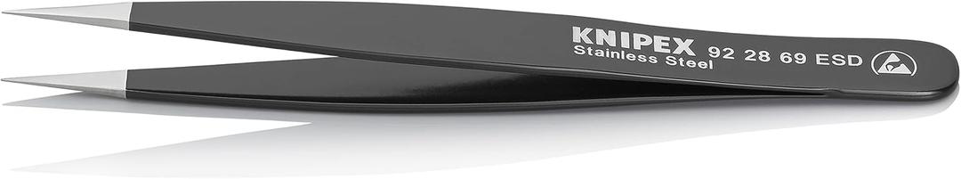 KNIPEX Tweezers,ESD,Straight,5-1/4 In,SS,Black (922869ESD)