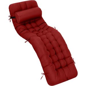 Tudomro 1 Pcs 66'' Outdoor Chair Cushion Chaise Lounge Cushion Waterproof with Ties Weather and Fade Resistant Recliner Cushioning Rocking Chair Sofa Mat for Outdoor Indoor Patio Lawn (Red)