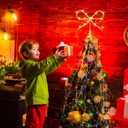 Soulchen Christmas Bow Tree Topper Decoration 9.4 x 10.4 Inches Velvet Christmas Topper Decor with LED Lights Xmas Holiday Bow Tree Top Decoration for Santa Holiday Party Supplies Gifts(Brown)