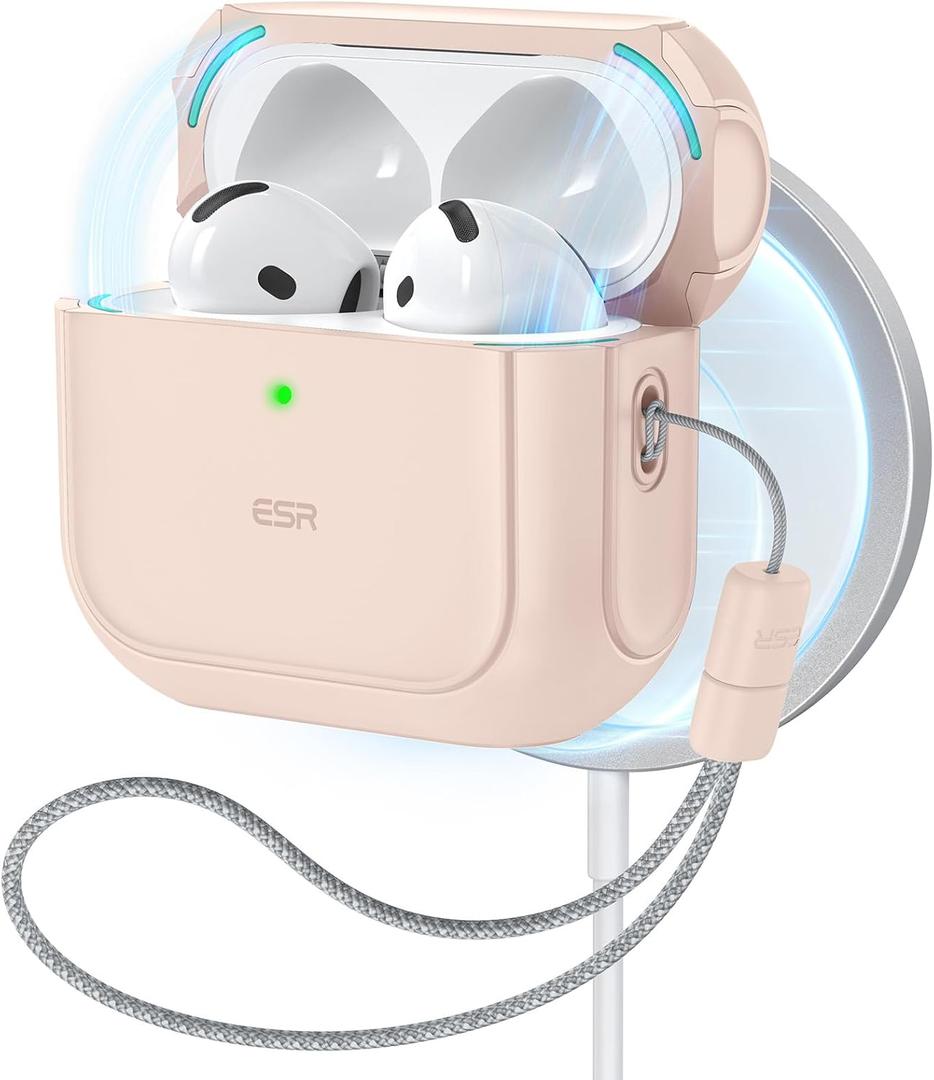ESR AirPods 4 Case, Compatible With 4th Generation (2024) (USB-C), MagSafe, Drop Protection Cover With Lanyard, Magnetic Lid Lock, Orbit Hybrid, Desert Titanium