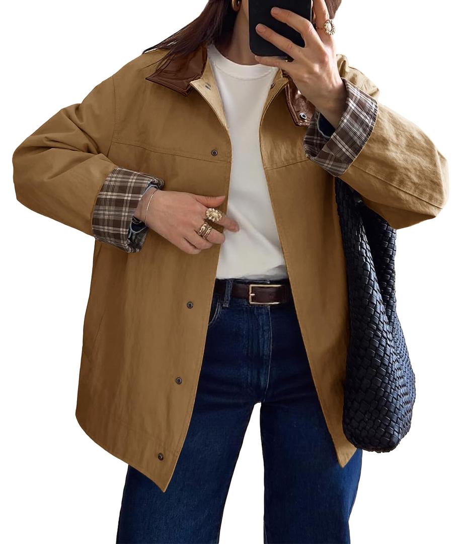 Tankaneo Womens Trench Coat Fall Jacket Windproof Overcoat (Brown, S)