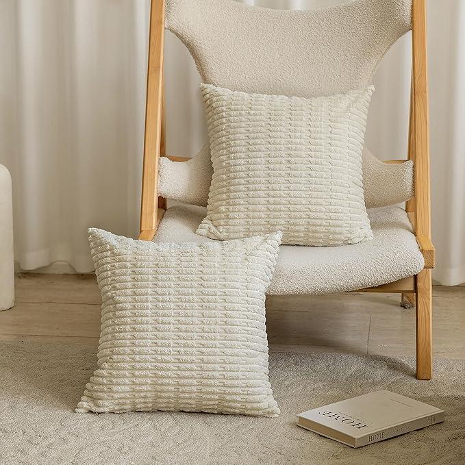 Home Brilliant Pillow Covers 20x20 Soft Plush Corduroy Throw Pillow Covers Beige Decorative Pillow Covers for Bench Bed Living Room Bedroom, Set of 2, 20 x 20 inch, Cream