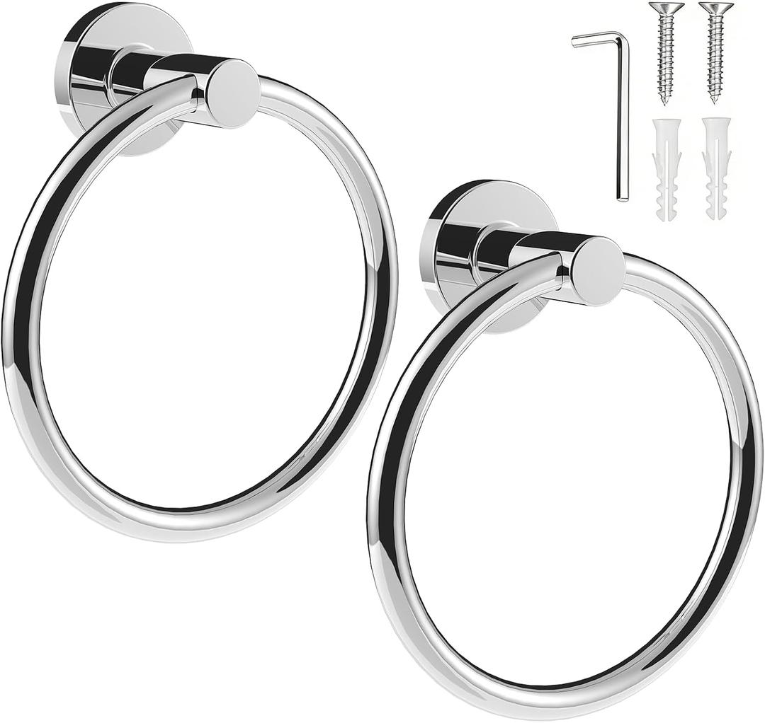 SetSail Towel Holder for Bathroom Wall 2 Packs Towel Ring Stainless Steel Heavy Duty Hand Towel Hanger for Bathroom, Mirror Silver