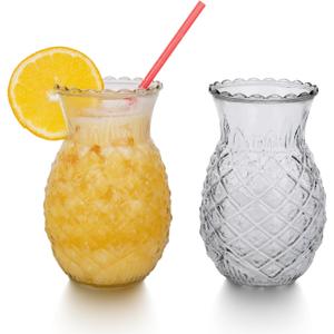 Cocktail Glasses, 20 Oz Pineapple Glasses Tropical Tiki Glassware Glass Cups for Cocktails, Drinking Glasses for Wine, Juice, Milk, Water, Bar, Party, Wedding (Set of 2)