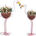 hogardeck Garden Decor for Outside, Set of 2 Pink Flamingo Planters with Basket, Metal Standing Flamingo Plant Pots Yard Art for Home Indoor Outdoor Garden Porch Lawn Patio Pool