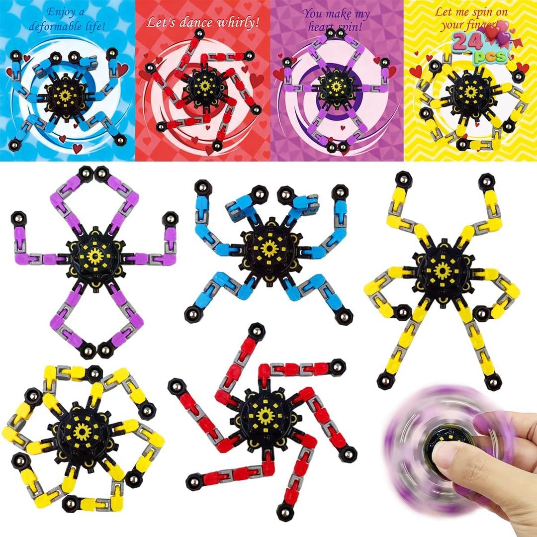 Anditoy 24 Pack Mechanical Transformable Fidget Toys with Valentines Cards for Kids Valentines Day School Class Classroom Gifts Prizes Exchange Party Favors