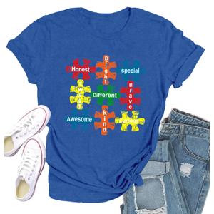Qskall Autism Awareness Shirt for Women: Autism Puzzle Piece Tshirt Autism Be Kind Tee Shirts
