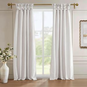 Madison Park Emilia Faux Silk Total Blackout Single Curtain with Privacy Lining, DIY Twist Tab Top, Window Drape for Living Room, Bedroom and Dorm, 84"L x 50"W, White