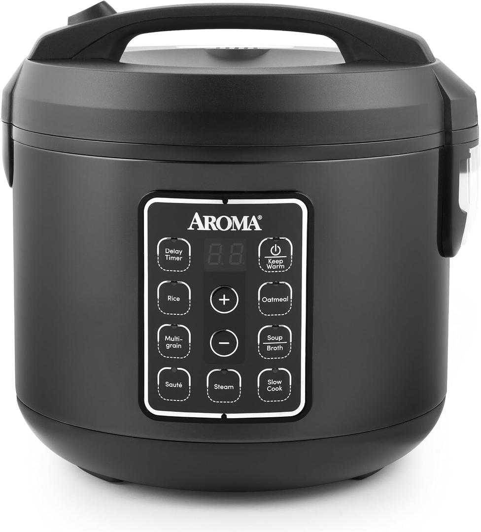 AROMA Digital Rice Cooker, Multicooker, 6-Cup (Uncooked) / 12-Cup (Cooked), Steamer, Slow Cooker, Oatmeal Cooker, Grain Cooker, Auto Keep Warm, 3 Qt, Black, ARC-966BD