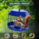 Gbekery Caged Bluebird Feeder for Mealworms with Glass Bowl, Squirrel Proof Bird Feeder for Small Birds Only, Detachable Hook, Large Space, Outdoors Weatherproof, Metal, Blue