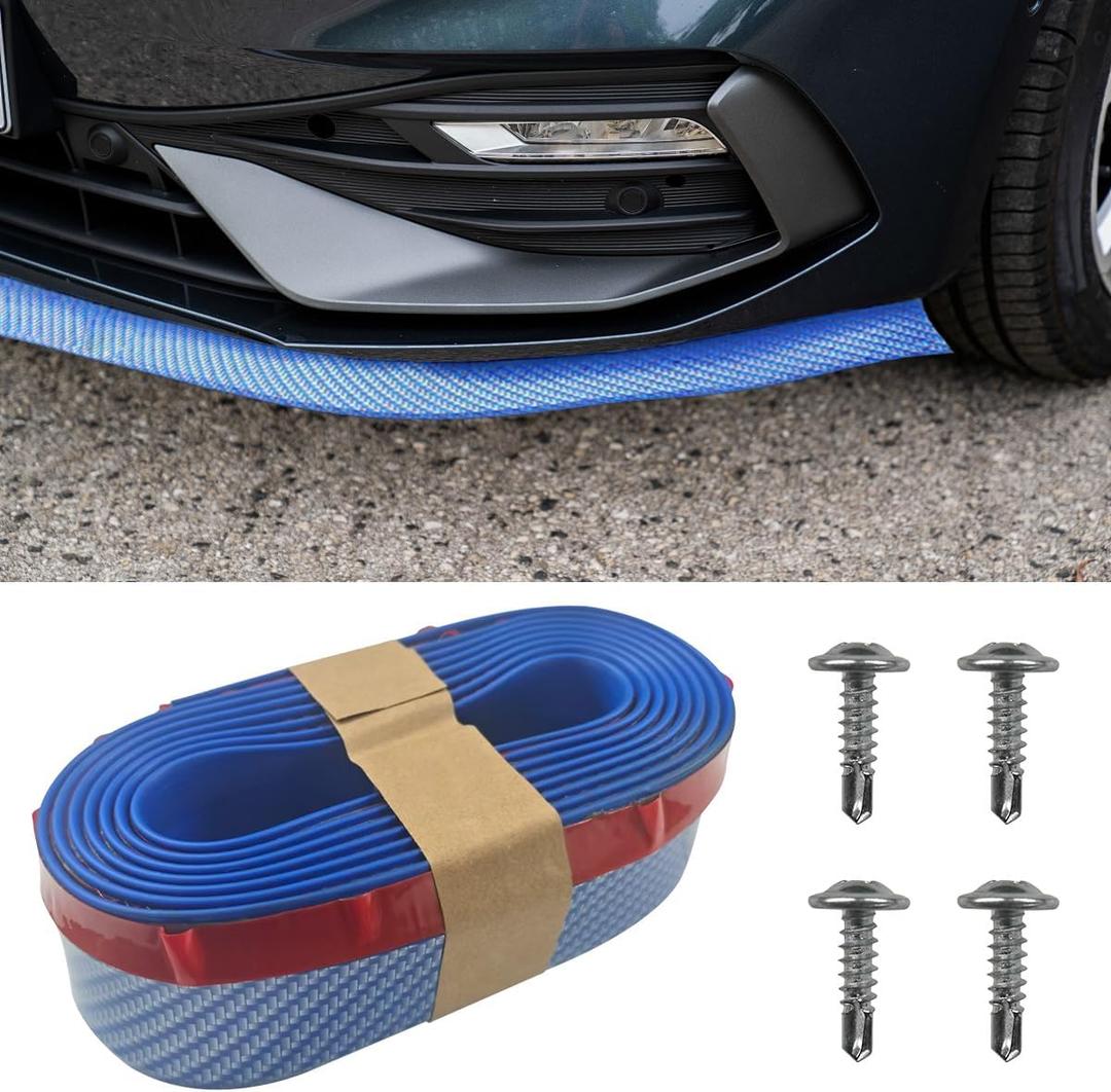 YoRise Car Front Bumper Lip Spoiler, 8.2FT/2.5M Waterproof Carbon Fiber Auto Side Skirt Guard Strip, Universal Widen Rubber Vehicle Body Protector Cover Accessories for Car SUV Truck (Blue)