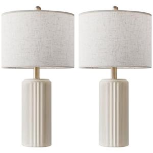 Cerriva 23" Ceramic Table Lamp Set of 2, 3-Level Dimmable Farmhouse Bedside Lamps for Bedroom, Nightstand Lamps for Living Room, Rustic End Table Desk Lamps with Rocker Switch, LED Bulb Included