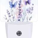 Night Light Watercolor Lavender Flower with Butterfly Night Lights Plug into Wall Smart Dusk to Dawn Sensor 0.5W Energy Efficient Led Lamp for Men Women Bedroom Hallway Stairway Decor