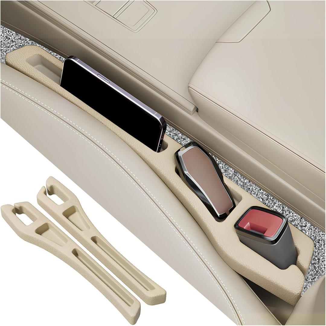 2PCS Car Seat Gap Filler Organizer,2 in 1 Car Gap Filler with Fill and Storage Function for Storing Phones Keys Cards,Universal Multifunctional No Drop Seat Guard for Cars (Beige)