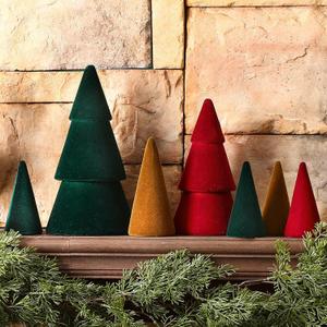 7 Pcs Christmas Velvet Trees Set Neutral Xmas Decoration Modern Christmas Cone Trees 4 Sizes Xmas Tabletop Centerpieces Flocked Farmhouse Decor for Kitchen Holiday Party Mantel Tiered Tray Gifts