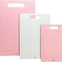 Paris Hilton Cutting Boards, Dual-Sided Cutting Board Set with Built-in Juice Grooves, Easy-Grip Handles, Heavy-Duty Plastic Made without BPA, Dishwasher Safe, 3-Piece Set, Pink and Cream