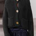 Saodimallsu Womens Button Up Sweaters Fall Chunky Knit Cropped Trendy Crewneck Loose Cardigan with Pockets (Small, Black)