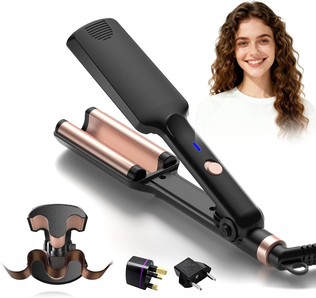 Crimper Hair Tool, Mini Hair Crimper for Women Heating up 390F, Waver Curling Iron with Europe UK Adapter Plug, Double Voltage Crimping Iron for All Style (9.5 Inch/1.5 Inch)